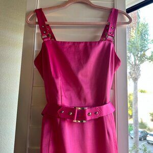 Cache Hot Pink Tailored Belted Pencil Dress with Gold Hardware size 4